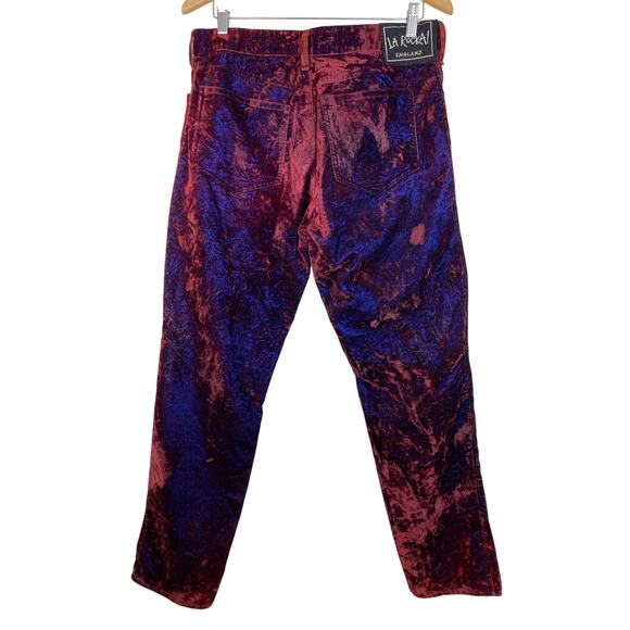 La Rocka! England Size 36 Red Wine Crushed Velvet Iridescent Blue Pants - Picture 1 of 6